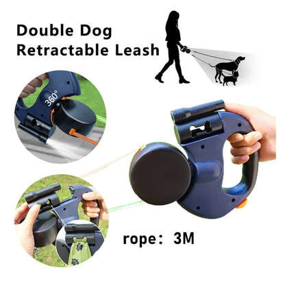 Dual Dog Leash with Tangle-Free Swivel & LED Light