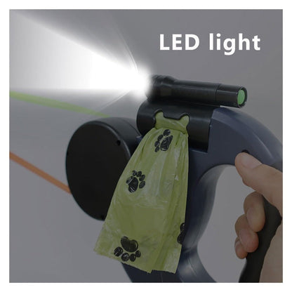 Dual Dog Leash with Tangle-Free Swivel & LED Light